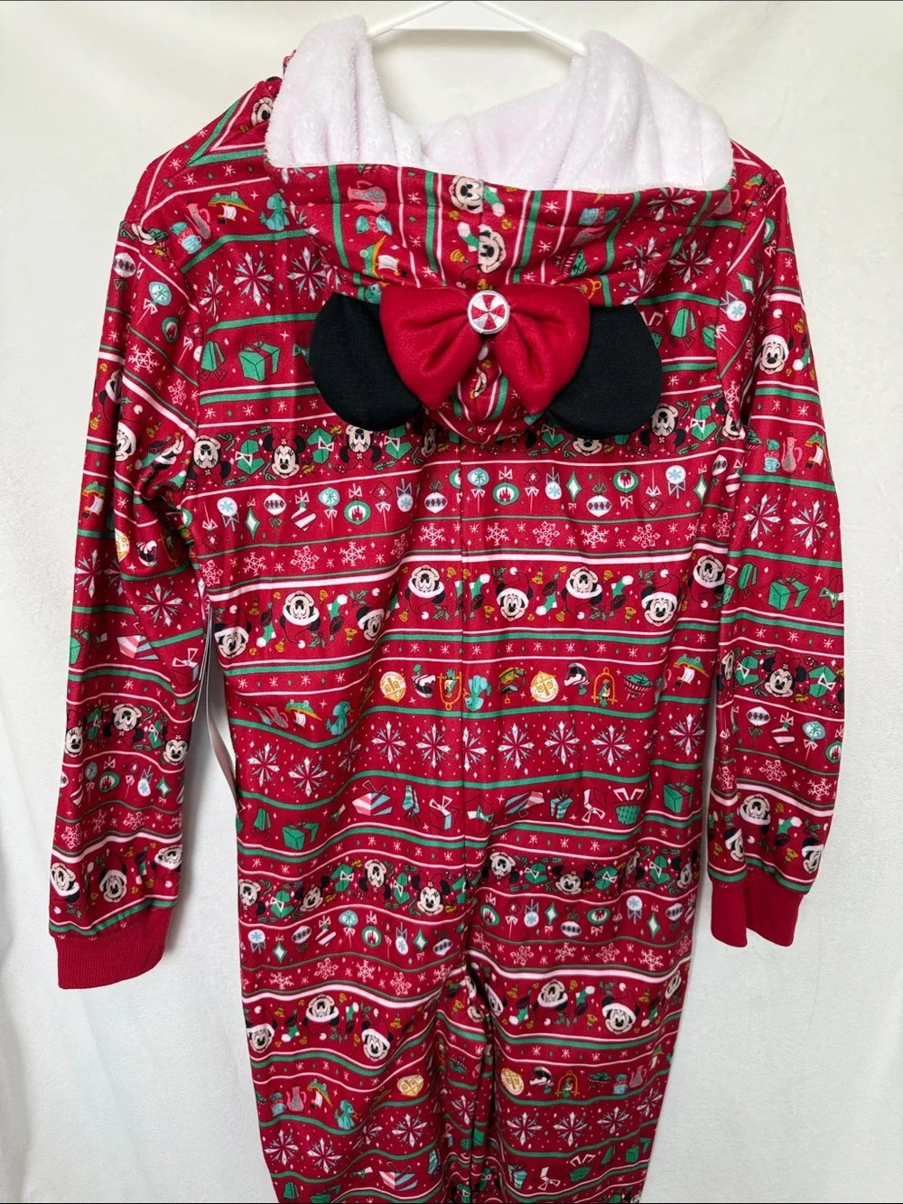 Disney Red and Green Holiday Mickey Hooded Onesie Pajamas